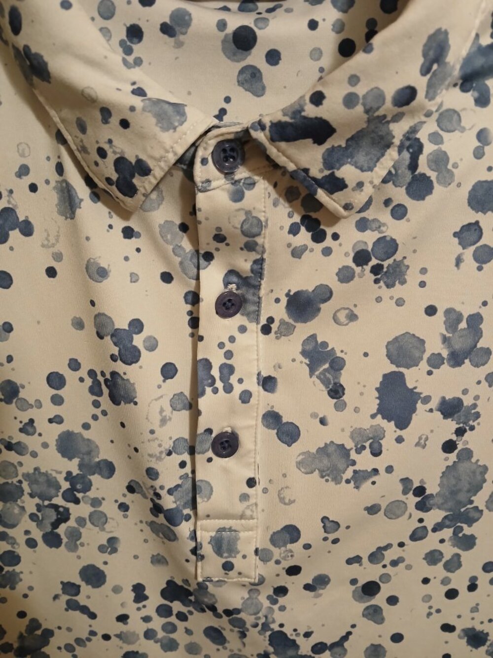 7 Diamonds 4 Way Stretch Golf Polo Shirt Men's Medium Blue/White Splatter EUC - Picture 2 of 8